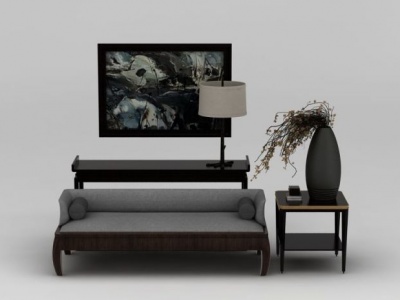 3d中式客厅沙发陈设品组合模型