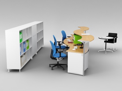3d现代办公室时尚桌椅家具组合模型
