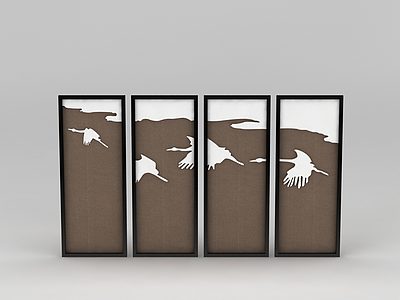 3d中式家具飞鹤背景墙牌匾免费模型