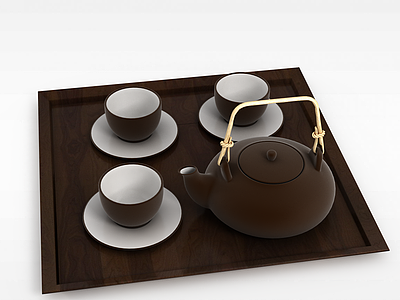 3d中式沙壶茶具套装模型