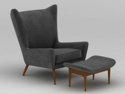 3d现代灰色布艺休闲椅脚凳组合模型