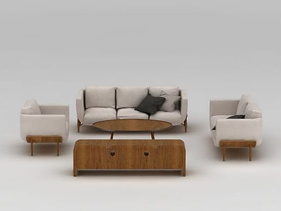 3d现代实木沙发茶几组合模型