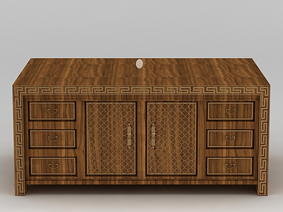 3d中式家具实木雕花边柜模型