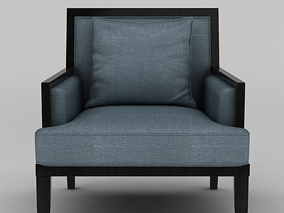 3d中式家具蓝色布艺休闲沙发椅免费模型