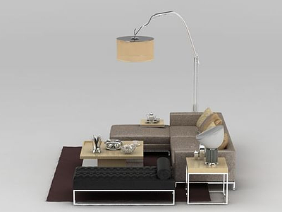 3d现代软包沙发茶几组合模型