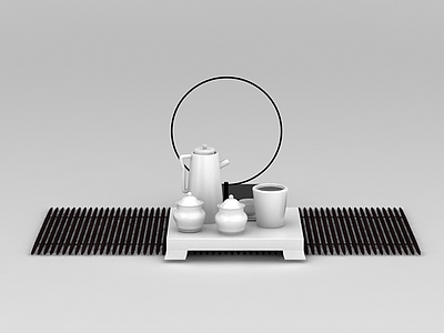 3d中式陶瓷茶具套装模型