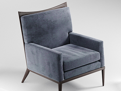 3d现代灰色绒布沙发椅模型