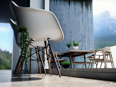 3d时尚咖啡厅桌椅组合模型