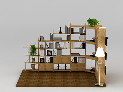 大型实木书柜书架模型3d模型
