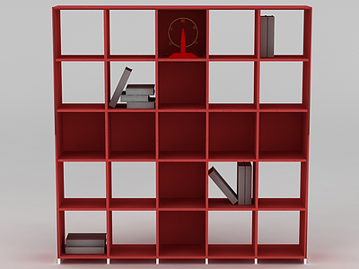 3d现代红色实木书柜书架模型