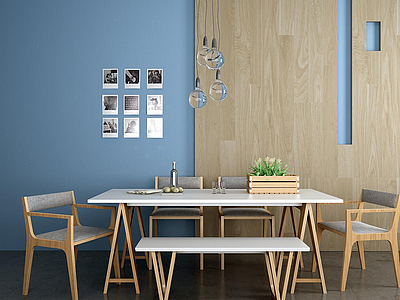3d现代简约实木桌椅组合模型