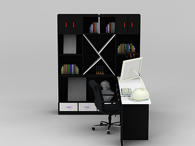 时尚黑色书柜书架模型3d模型