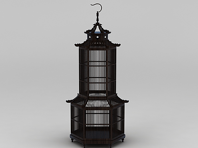 3d创意八角楼型鸟笼免费模型