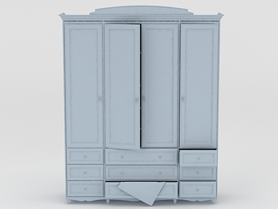 3d现代蓝色四开门衣柜免费模型