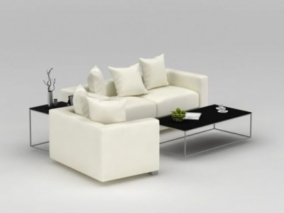 3d简约米色沙发茶几组合模型