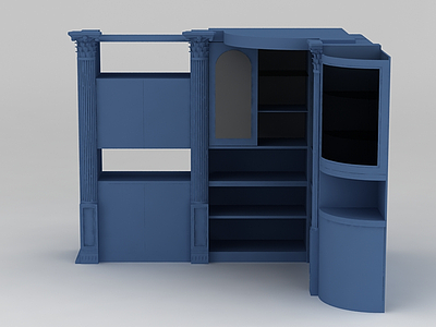 3d现代蓝色转角酒柜模型