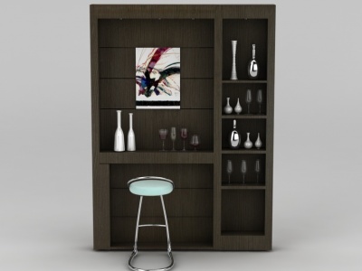 3d现代深灰色实木酒柜模型