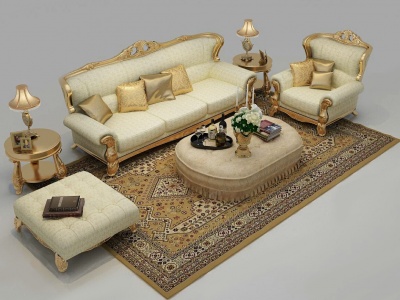 3d经典欧式沙发茶几组合模型