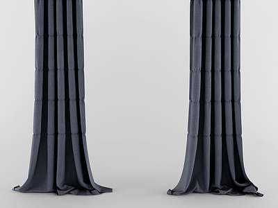3d现代灰色布艺窗帘模型