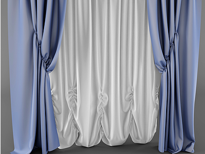 3d时尚蓝色布艺窗帘模型