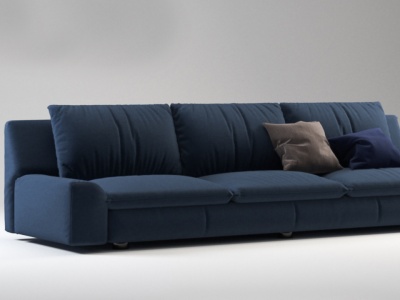 3d现代蓝色布艺多人沙发模型