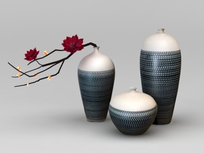 日式陶瓷印花艺术花瓶模型