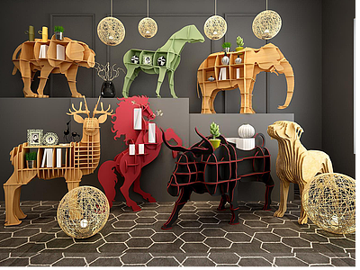 3d时尚动物造型实木书柜模型