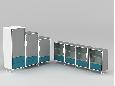 3d现代办公柜书柜书架组合免费模型