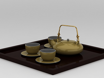 3d中式陶瓷茶具套装免费模型