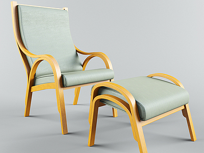 3d现代休闲躺椅脚凳组合模型