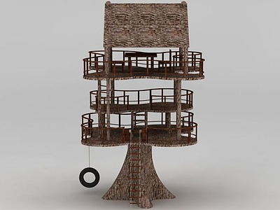3d创意三层小树屋休息亭模型