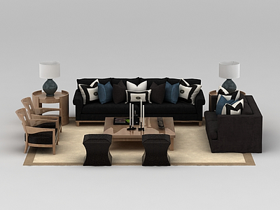 3d时尚黑色布艺沙发茶几组合免费模型