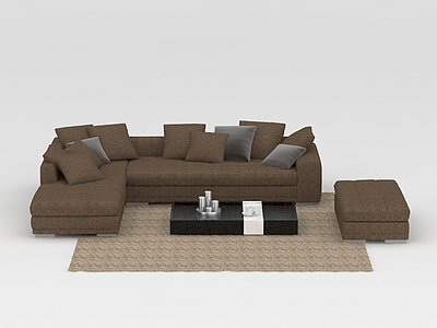 3d现代印花布艺沙发茶几组合免费模型