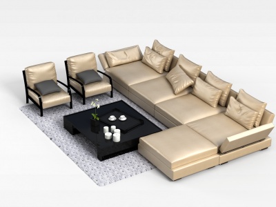 3d时尚金色布艺沙发茶几组合模型