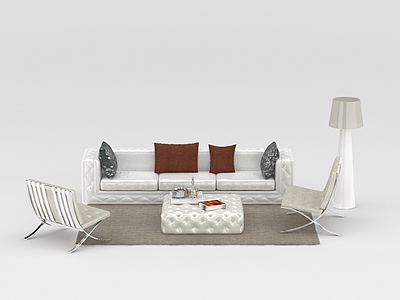 3d美式软包布艺休闲沙发茶几组合免费模型