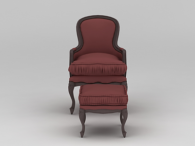 3d欧式红色布艺沙发脚凳免费模型