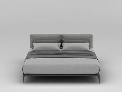 3d现代灰色布艺双人床模型