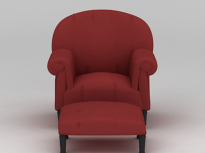 3d欧式红色布艺沙发脚凳组合免费模型