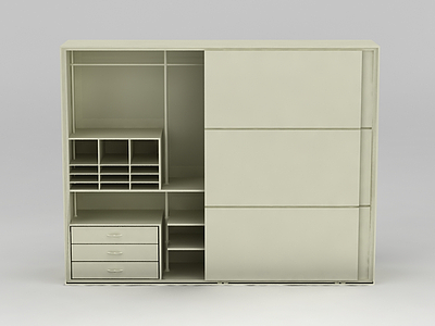 3d现代米色实木推拉门衣柜衣橱免费模型