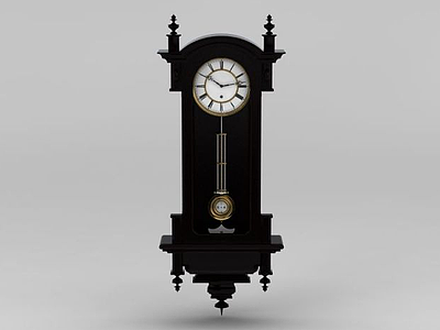 3d欧式黑色实木壁挂钟模型