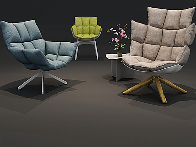 3d现代软包布艺休闲椅组合模型