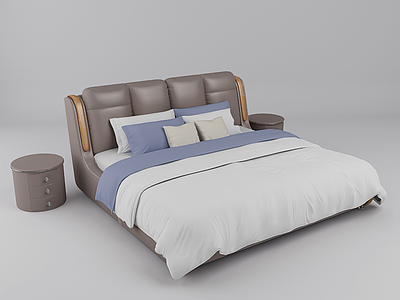 3d现代软包双人床模型
