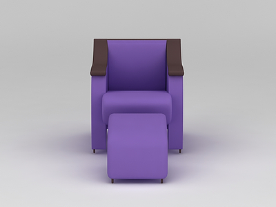 欧式紫色布艺沙发脚凳组合模型3d模型