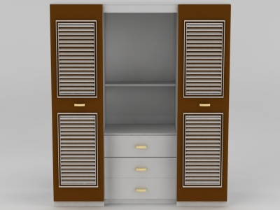 3d现代实木拼色衣柜衣橱模型
