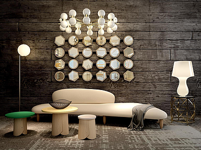 3d现代精品布艺沙发茶几组合模型