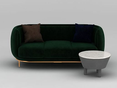 3d时尚墨绿色布艺沙发模型
