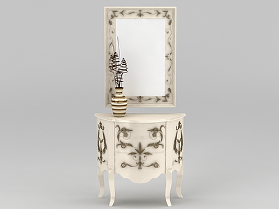 3d欧式雕花边柜镜子套装免费模型