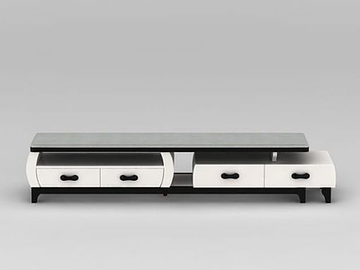 3d现代白色实木电视柜模型