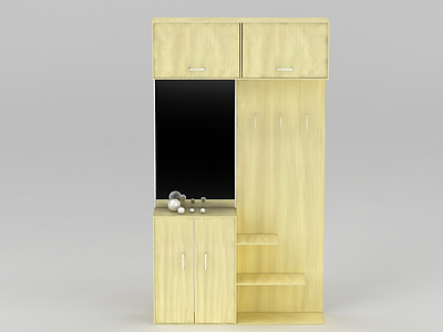 3d现代玄关实木鞋柜免费模型
