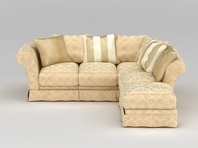 3d现代米色印花布艺转角沙发免费模型